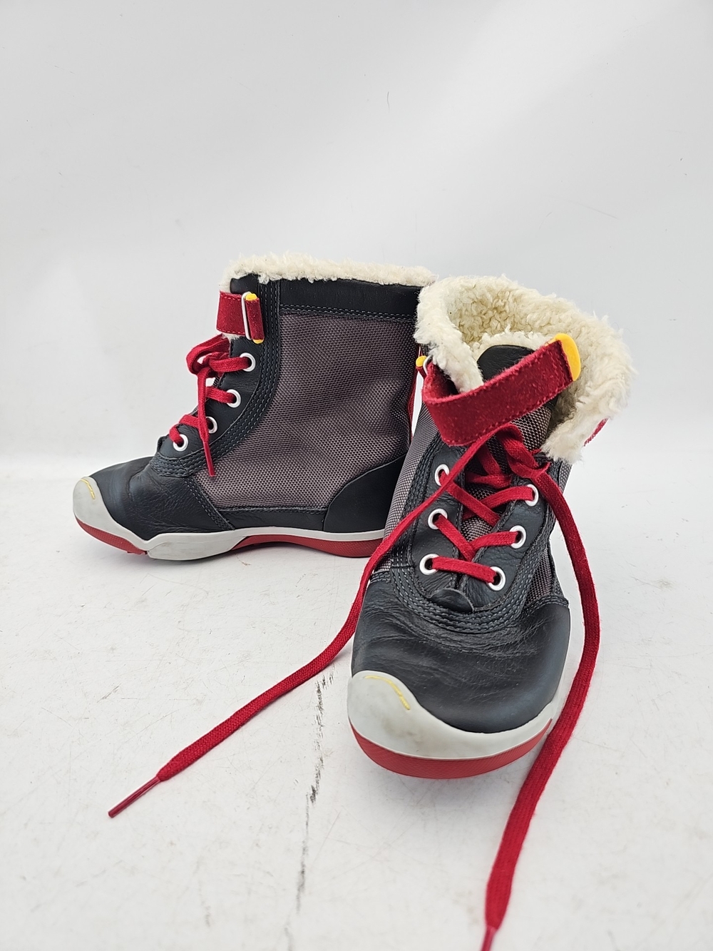 PLAE Kids Black Gray and Red Lace-Up Insulated Rain & Snow Boots